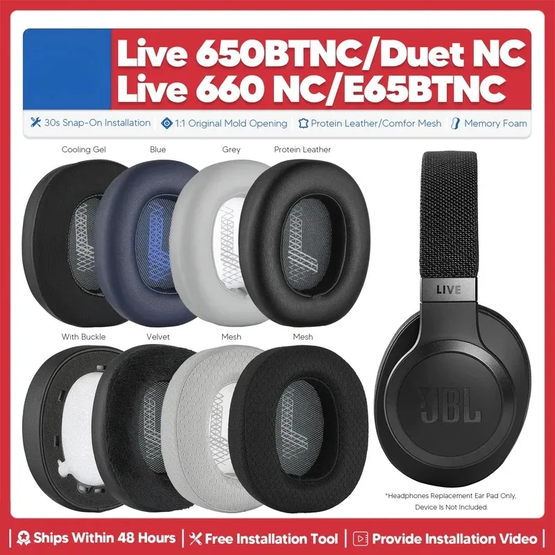 Cuscinetti Auricolari Di Ricambio Per JBL E65, E65BTNC, Duet NC, Live 650/660 BTNC E NC – Memory Foam Bianco - 2
