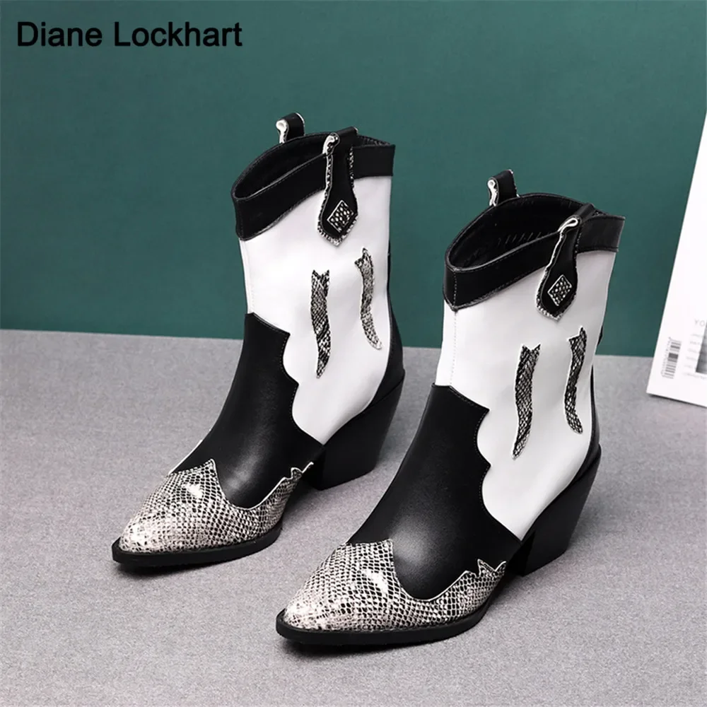 

Autumn Classic Embroidered Microfiber Leather Cowboy Ankle Boots Women Wedge High Heels Snake Print Western Cowgirl Boats Mujer