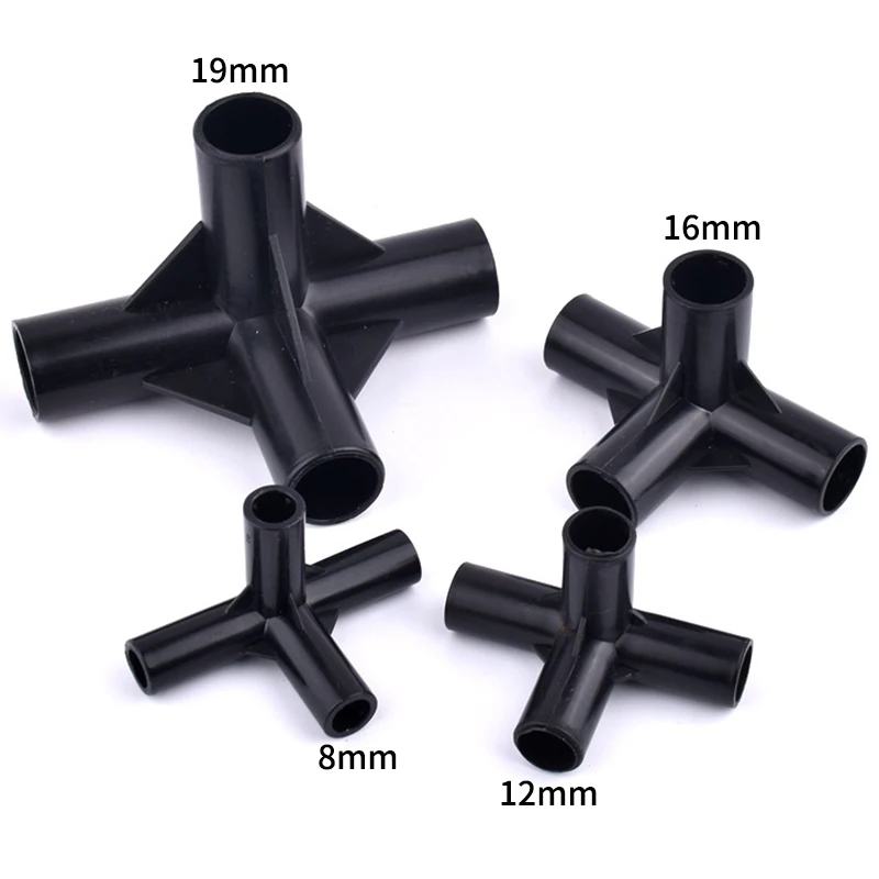 5Pcs Black Pipe Connector DIY Shelf Tent Fixed Connector Fittings I.D 8/12/16/19mm ABS Plastic Tee Four Way Elbow Straight Joint