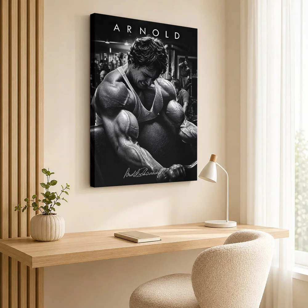 Arnold Schwarzenegger Intense Gym Workout Canvas Print Personalized Photo Monochrome Wall Art For Fitness Studio, Athlete Gift