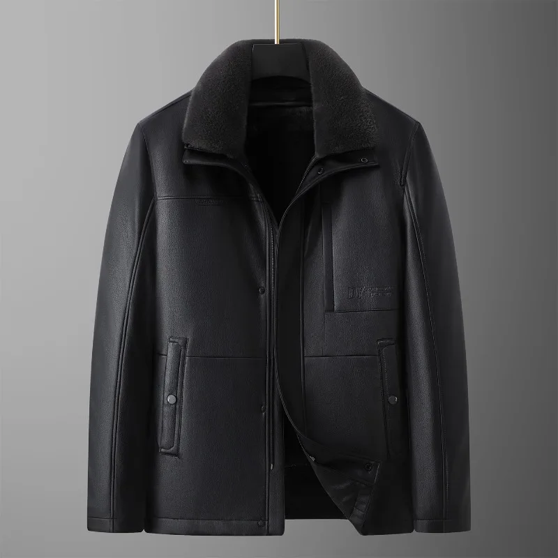 new arrival suepr large Winter men's business casual lapel with detachable inner lining and plush leather jacket plus size L-7XL