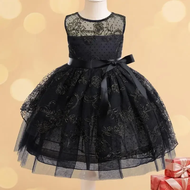Vestido de malla gótico sin mangas con huecos de encaje negro para niñas, nuevo miércoles, vestido de baile de maquillaje de Navidad y Halloween
