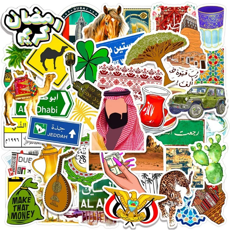 50PCS Middle East Area Feature Graffiti Sticker Saudi  Decals For Phone Laptop Suitcase Notebook Skateboard Waterproof Stickers