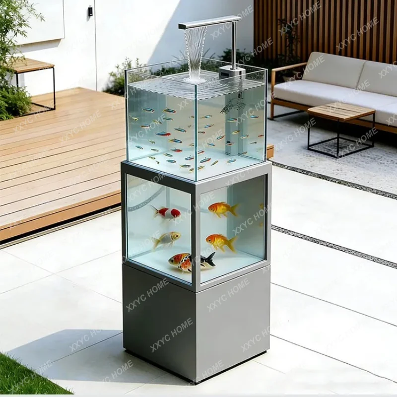 XXStainless steel fish pond flower box metal flowing water ornament outdoor terrace courtyard water feature waterfall