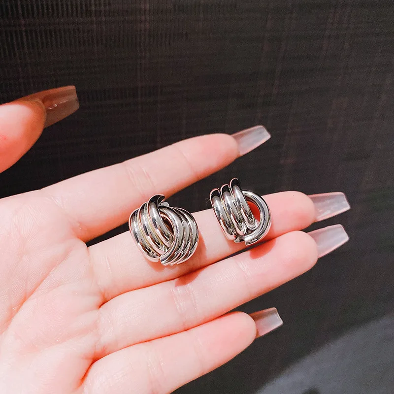 Women's Three-Layer Textured Intersecting Knot Earrings