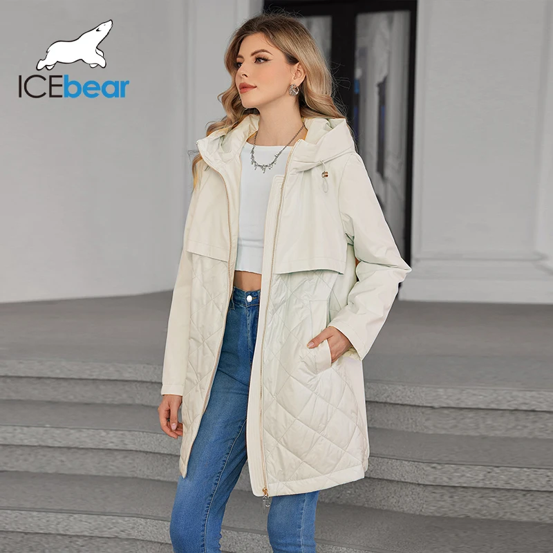 Icebear 2024 nova jaqueta feminina curta moda feminina primavera jaqueta fina com zíper bolso parka jaqueta de alta qualidade gwc4531i