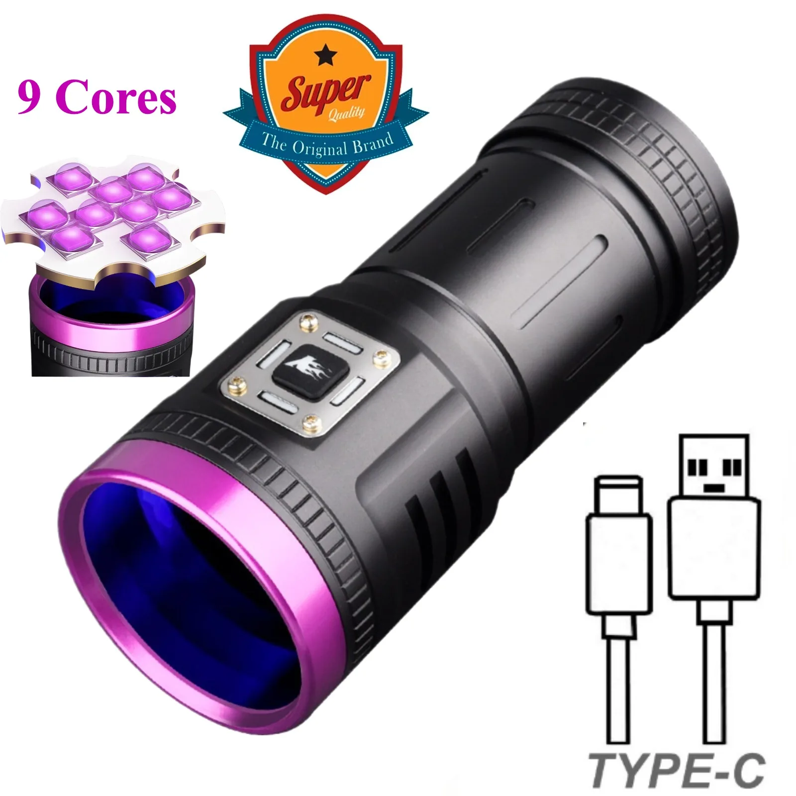 

High Power 395nm UV Flashlight Rechargeable Blacklight Curing Cat Dog Stain Marker Money Scorpion UV Check Lamp