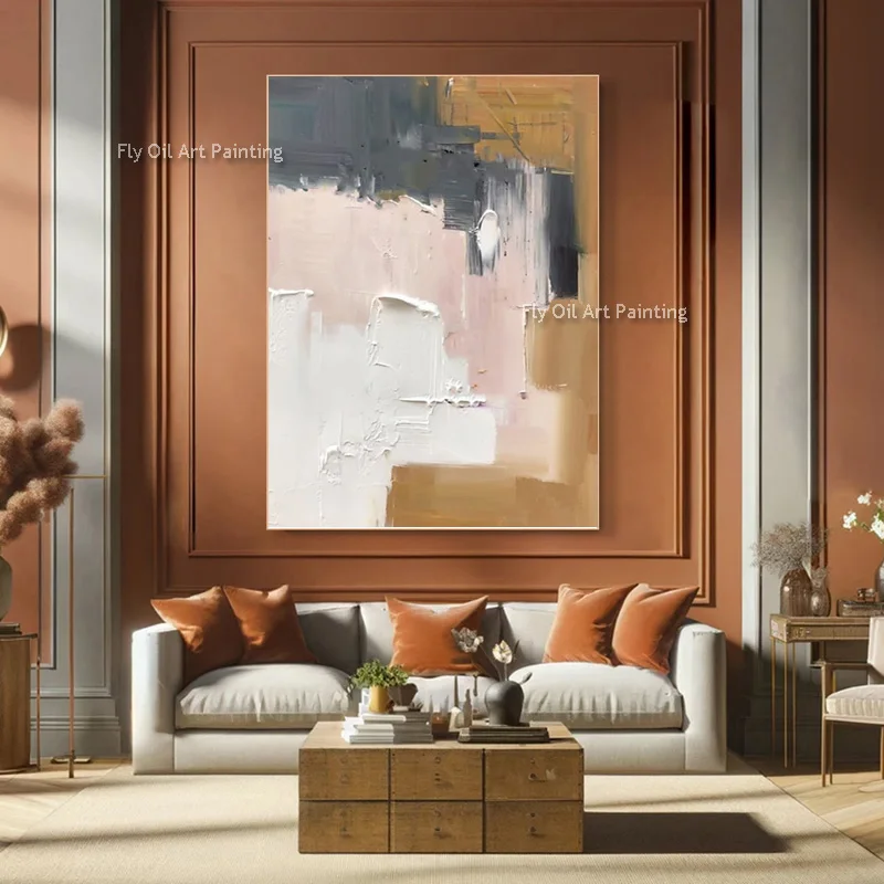 Abstract Large Green White Canvas Thick Wall Art Decor For Room Hall Original Simple Brown Grey White Oil Painting Fashion Artwo