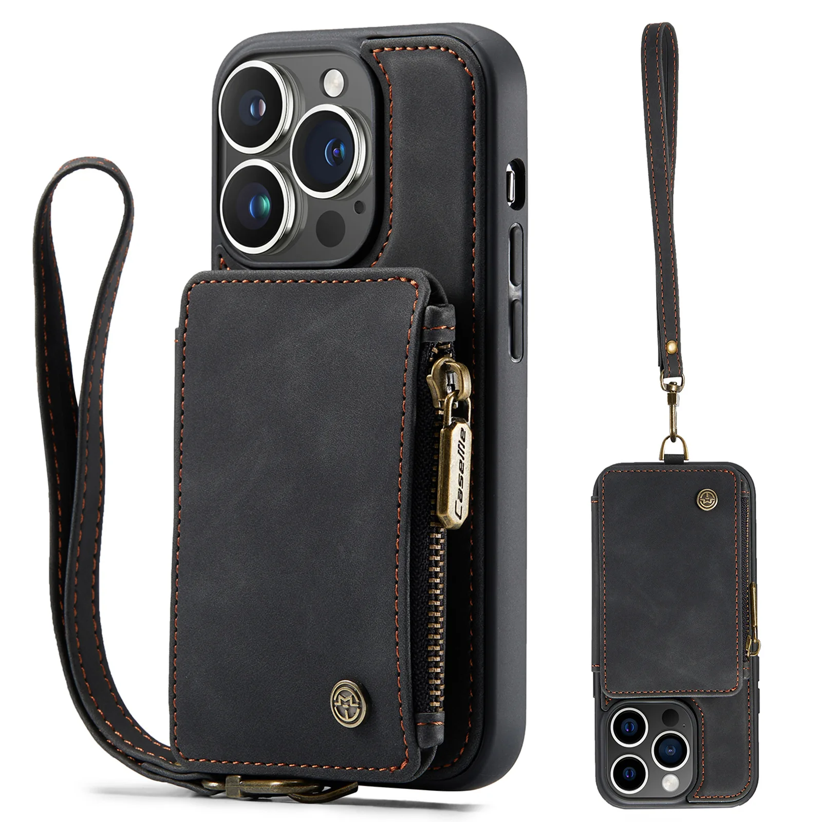 

New Wallet Leather Phone Cases For iPhone 14 Plus 13 12 11 Pro Max Case Frosted Back With Lanyard Zipper XR XS Protective Cover