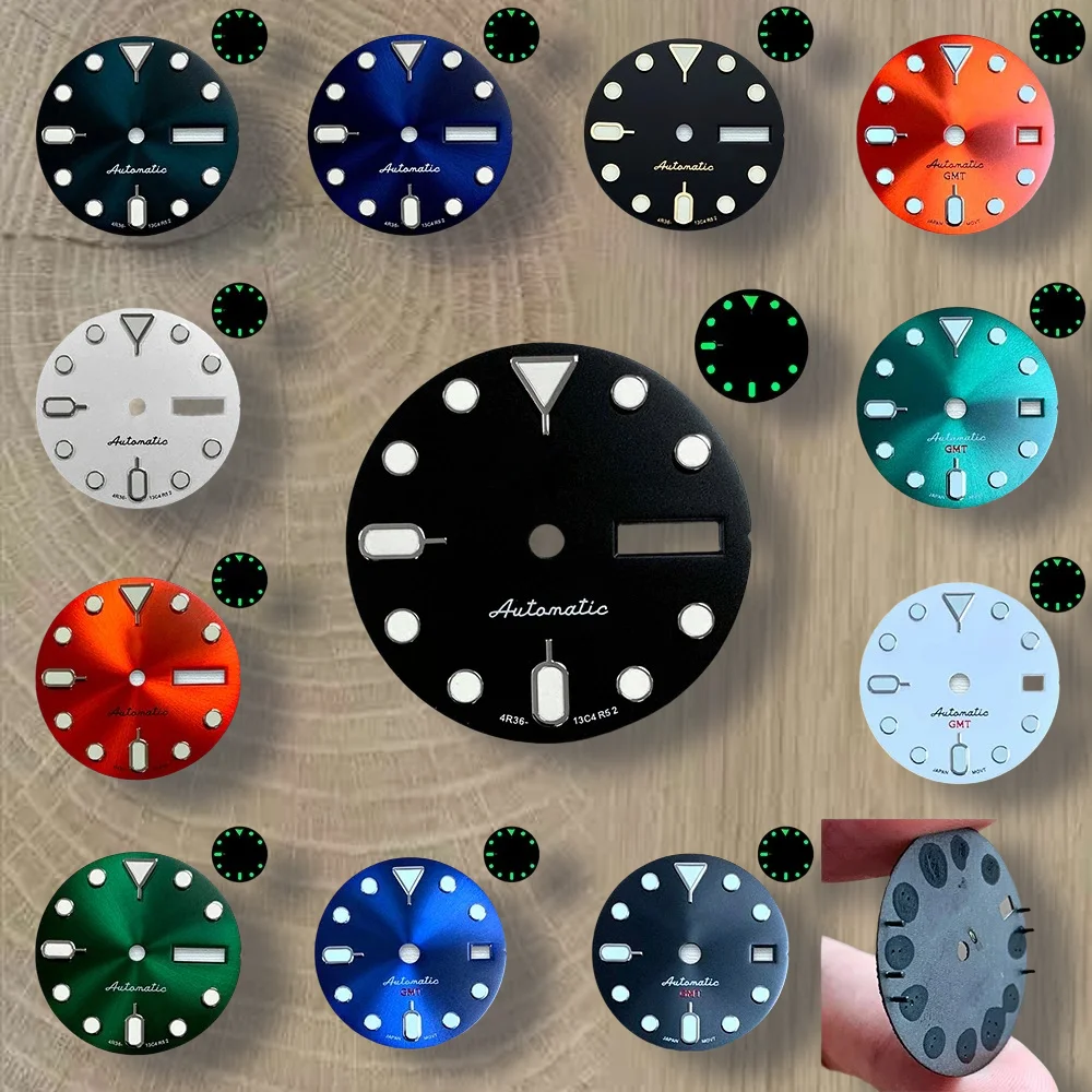 

28.5mm S5 Logo SKX007 Dial Fit NH36/4R36 Movement Green Luminous High-Quality Dual Calendar Dial Watch Modification Accessories