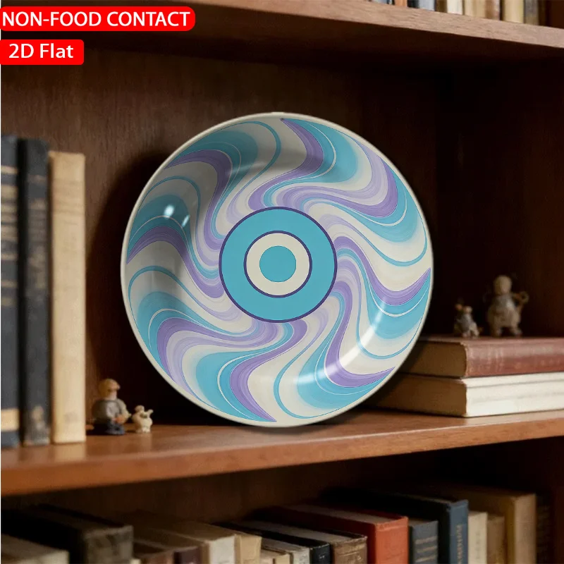 1pc Retro Swirl Circular Ceramic Plate - Blue Purple Swirl Pattern Non-Food Contact Plate Suitable for Home Desk Decor, Elegant
