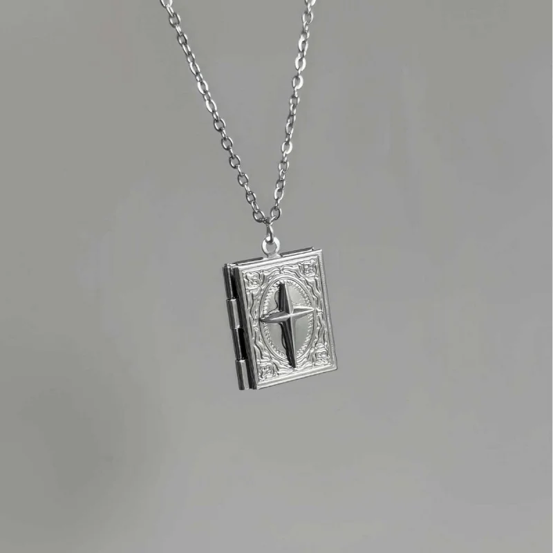 Unisex Cross Star Point Small Box Necklace, Photo Box Necklace, Dreamy Necklace, Photo Box