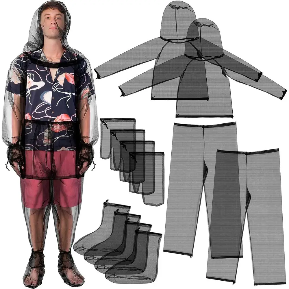 

2 Sets Mosquito Net Suit Tick Net Pants Mittens and Socks Insect Proo Body Clothing Outdoor Hunting Camping Clim
