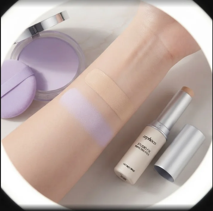 Lavender 2-in-1 Makeup Set Pressed Face Powder And Brightening Concealer Stick for Party Stage Festival Glowing Look