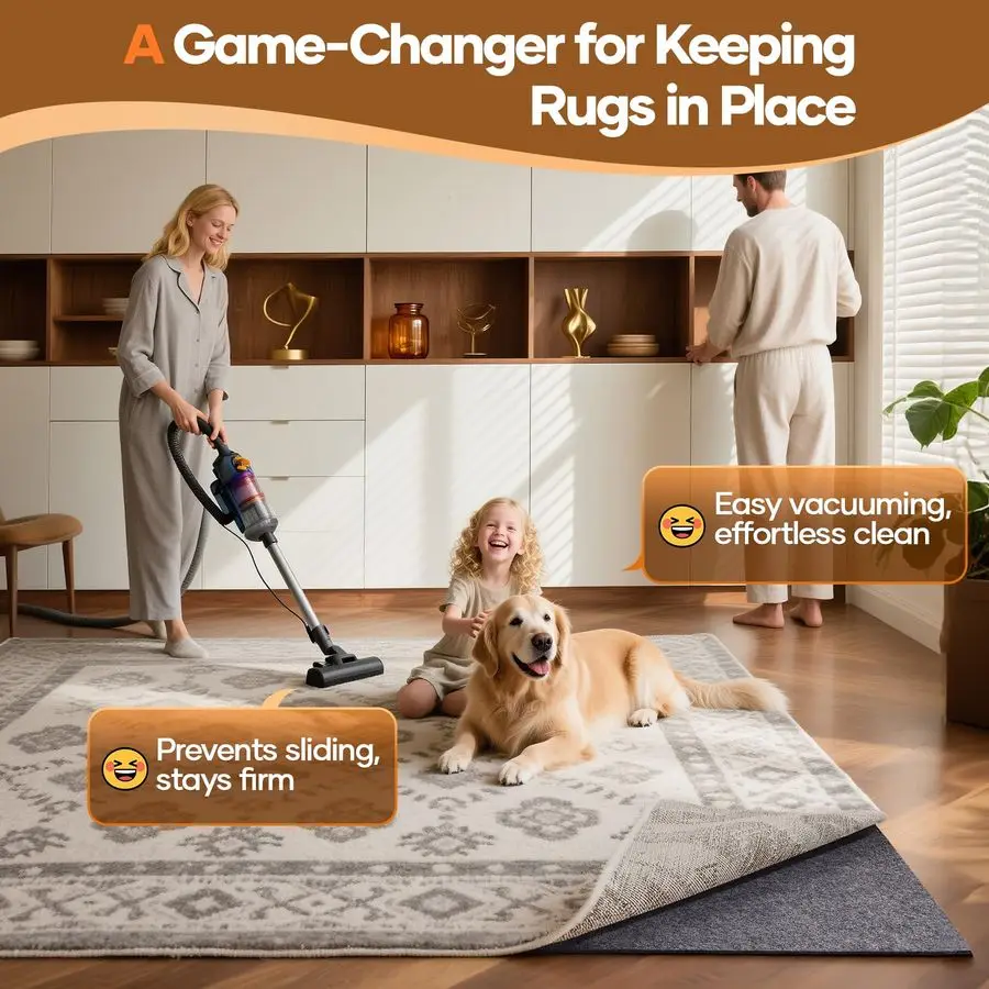 Pinça de almofada de tapete acolchoada antiderrapante 8 x 10 pés, forro de feltro e silicone, forro de carpete grosso de 1/4 polegadas para pisos de madeira e barbatana