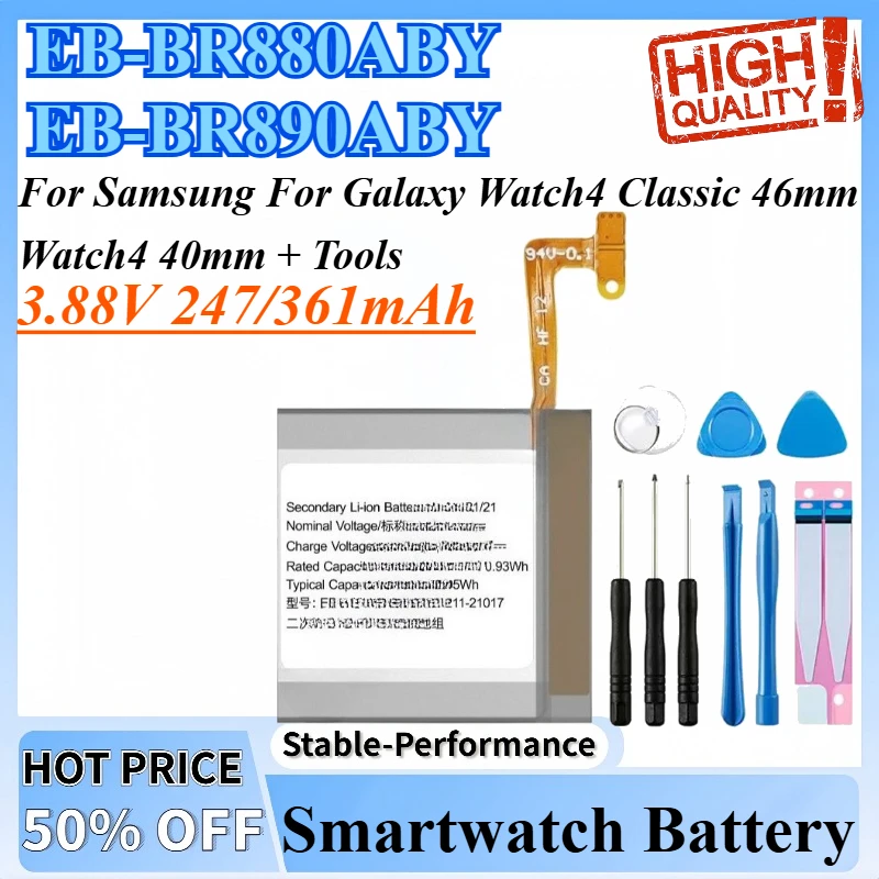 

3.88V 247/361mAh Replacement Battery EB-BR880ABY EB-BR890ABY For Samsung For Galaxy Watch4 Classic 46mm Watch4 40mm + Tools