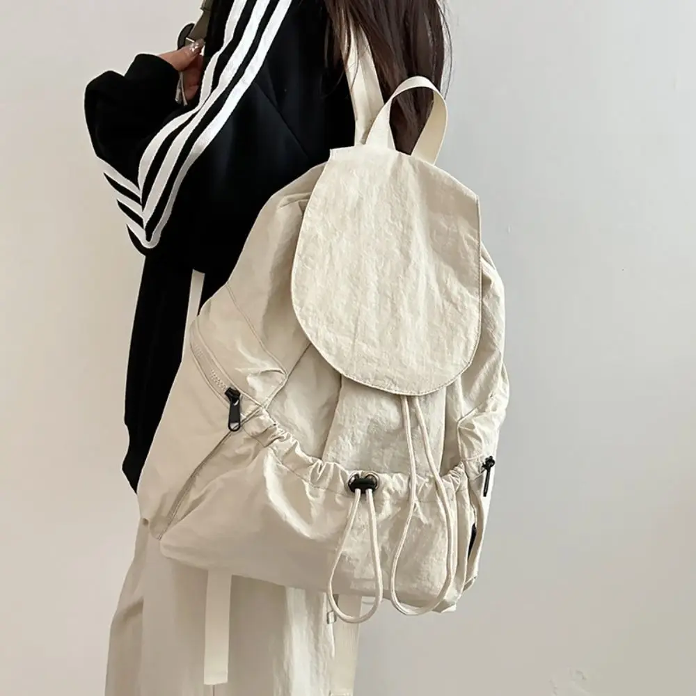 Simple Lightweight Travel Backpack Nylon Waterproof Drawstring Backpack Korean Style Large Capacity Student Schoolbag Outdoor