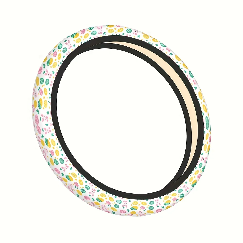1pc Easter-Themed Steering Wheel Cover with Bunny, Chicks, Eggs Spring Flowers Pastel Pink/Yellow/Green Fit Car Steering Wheel view 4