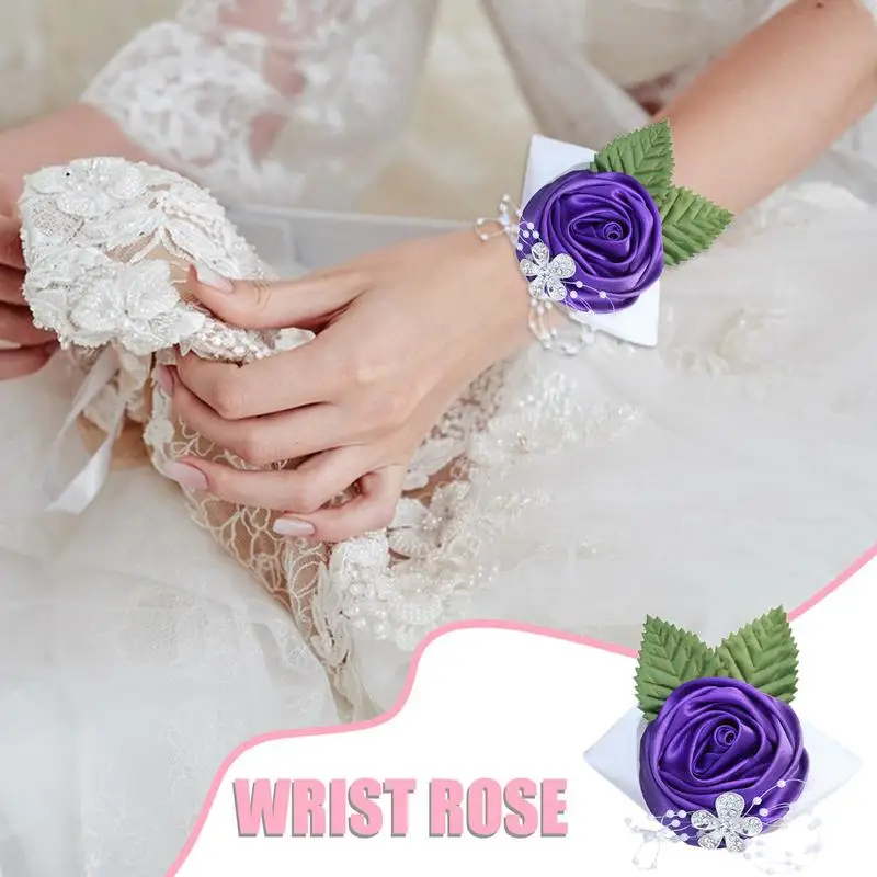 

Bridesmaid Wrist Flower Elegant 4pcs Satin Wedding Wristband Rose Bride Pearl Wrist Flower Decor For Wedding Celebrations