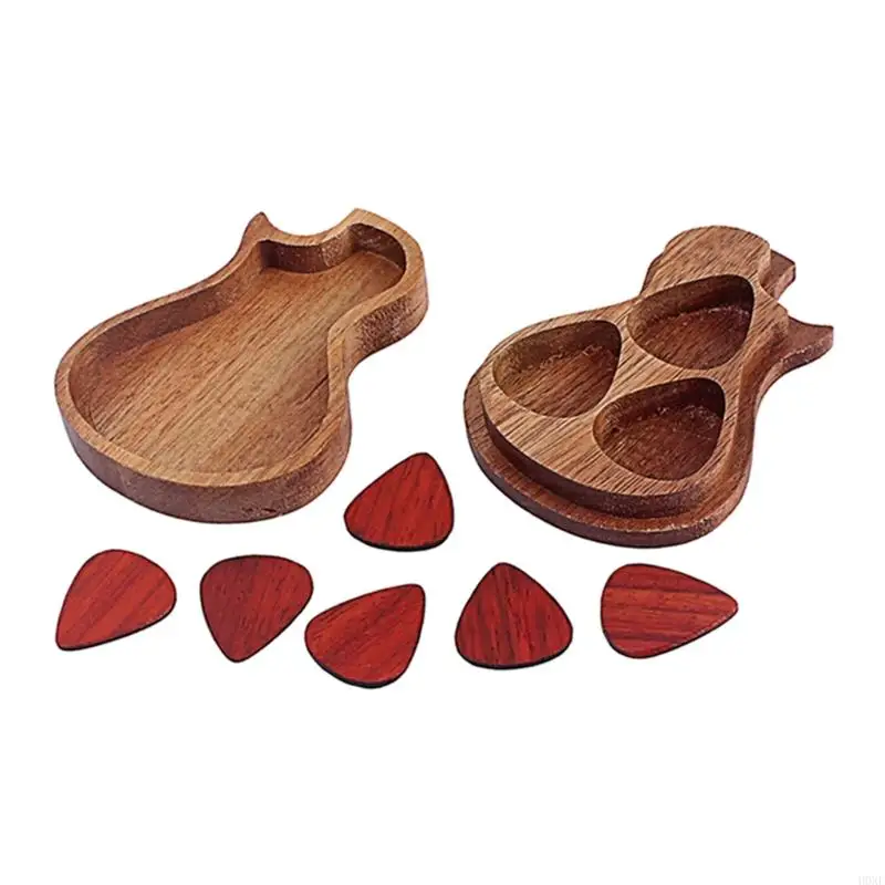 H0XE Guitar Pick Holder Guitar Shaped Pick Box Wood Guitar Picks Organiser Guitar Picks Collective Case Plectrum Holder Box