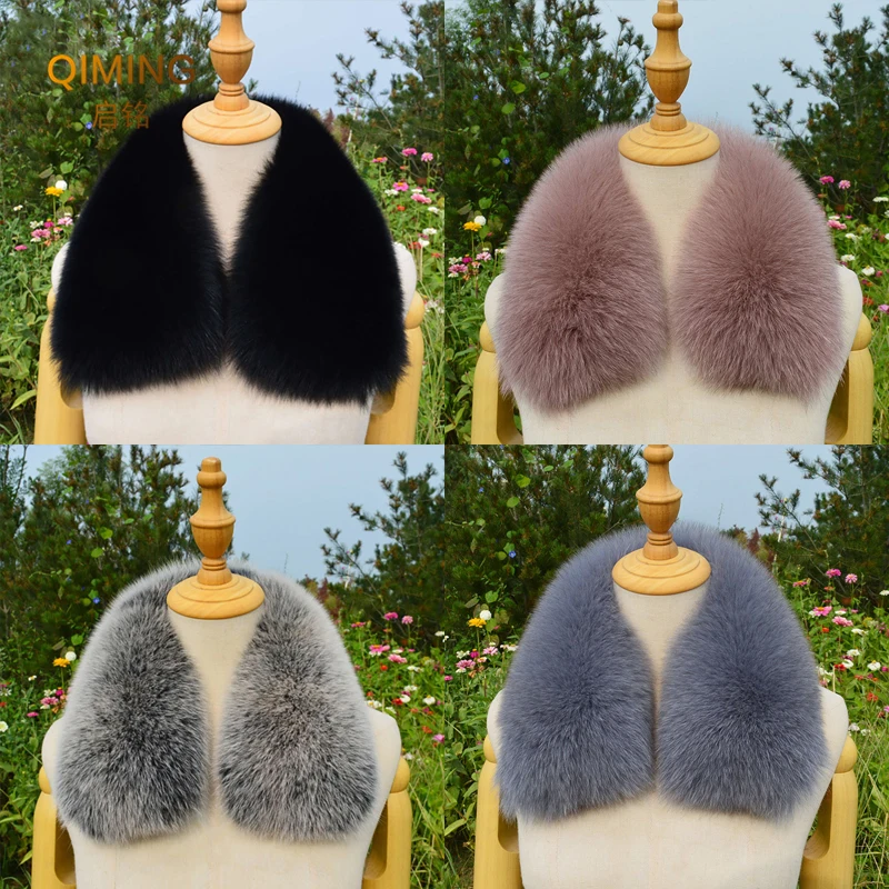 100% Real Fur Collar Fox Fur Scarf Winter Luxury Fluffy Shawl Keep Neck Warmer Women Men Furry Square Scarves Coat Accessories