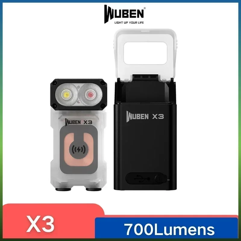 wuben multi funcional led edc lanterna carregamento sem fio base magnetica construido em bateria 700lumens x3 01