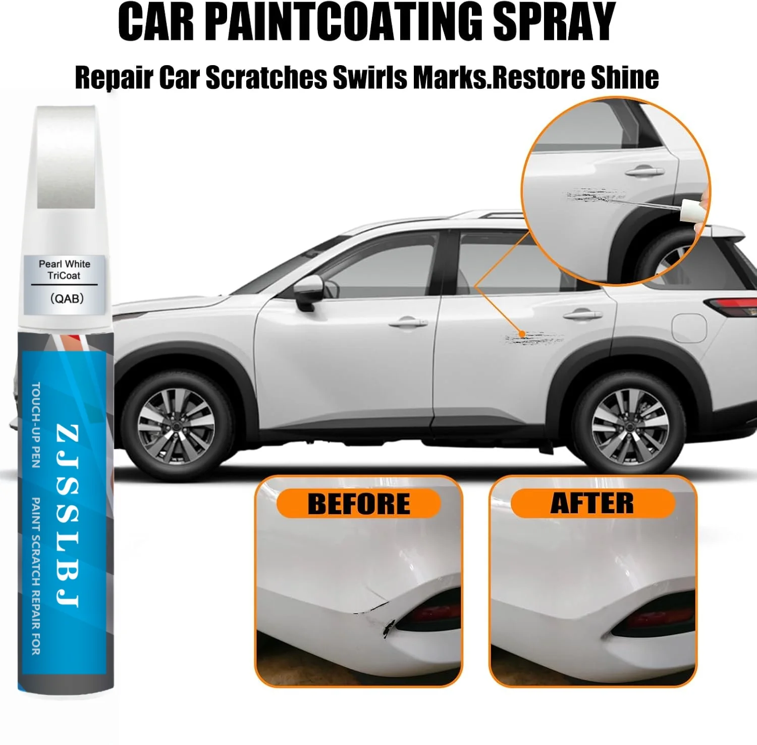 Car Touch Up Paint(Pearl White TriCoat(QAB)) for Nissan, Car Paint Scratch Repair Kit, Quick & Easy Solution to Repair, 2 in 1 S