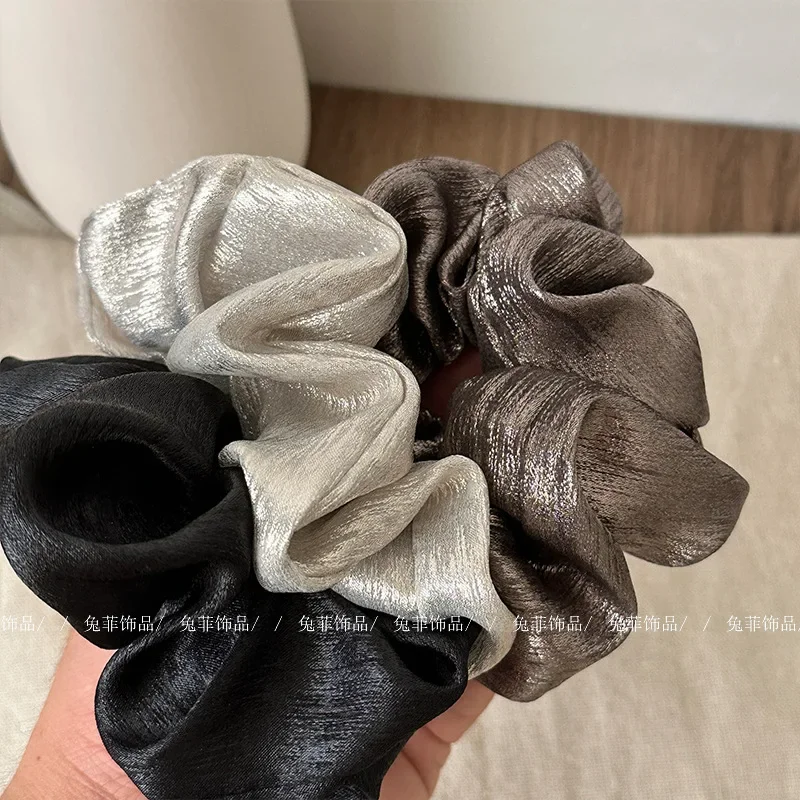 Fashion Bright Silk Satin Scrunchie Headdress Autumn Winter Retro Korean Exquisite Ponytail Hair Band Female Hair Accessories