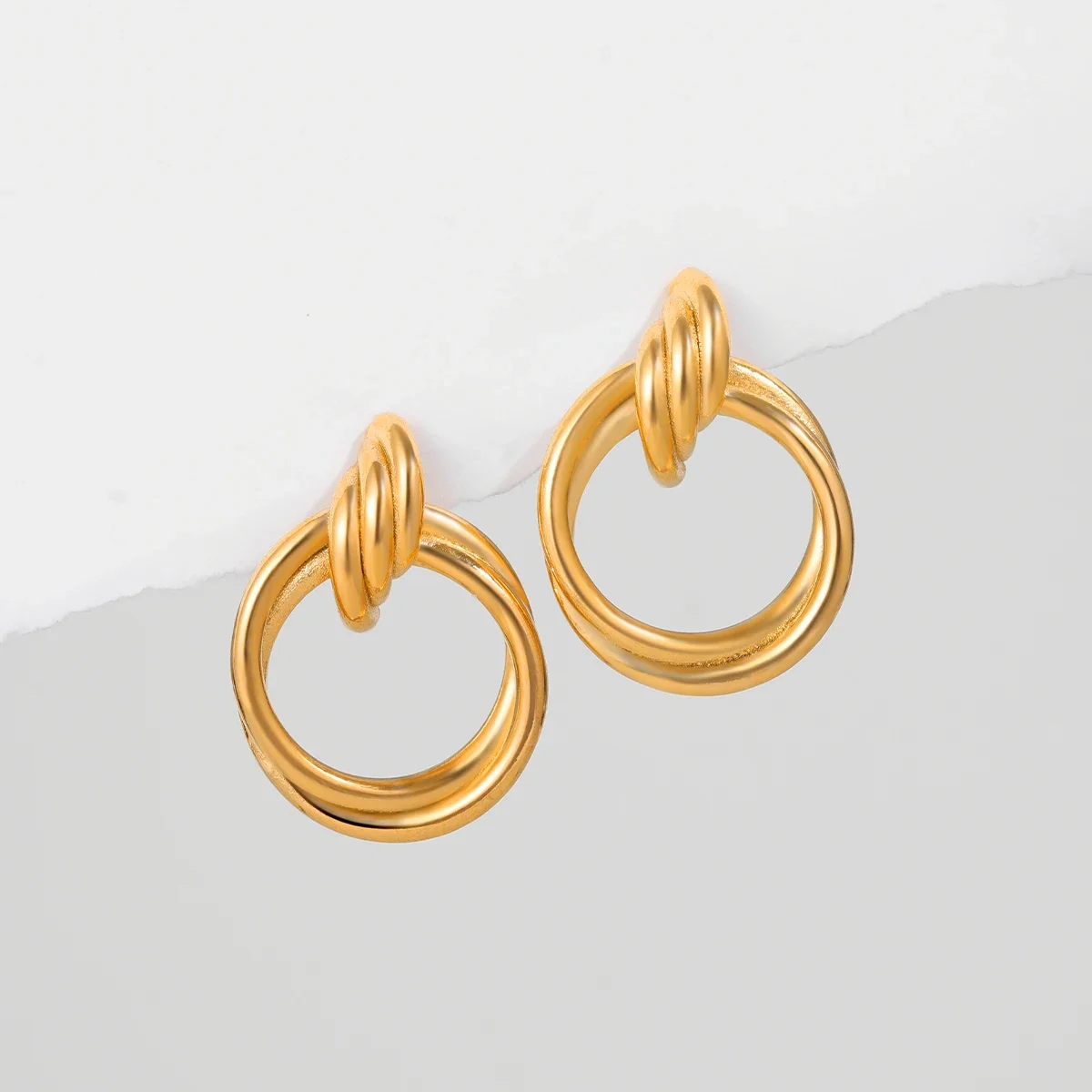 

Gold Color Three Layers Knot Round Stud Earrings for Women 18K Gold Plated Geometric Statement Earrings Jewelry Gifts Wholesale