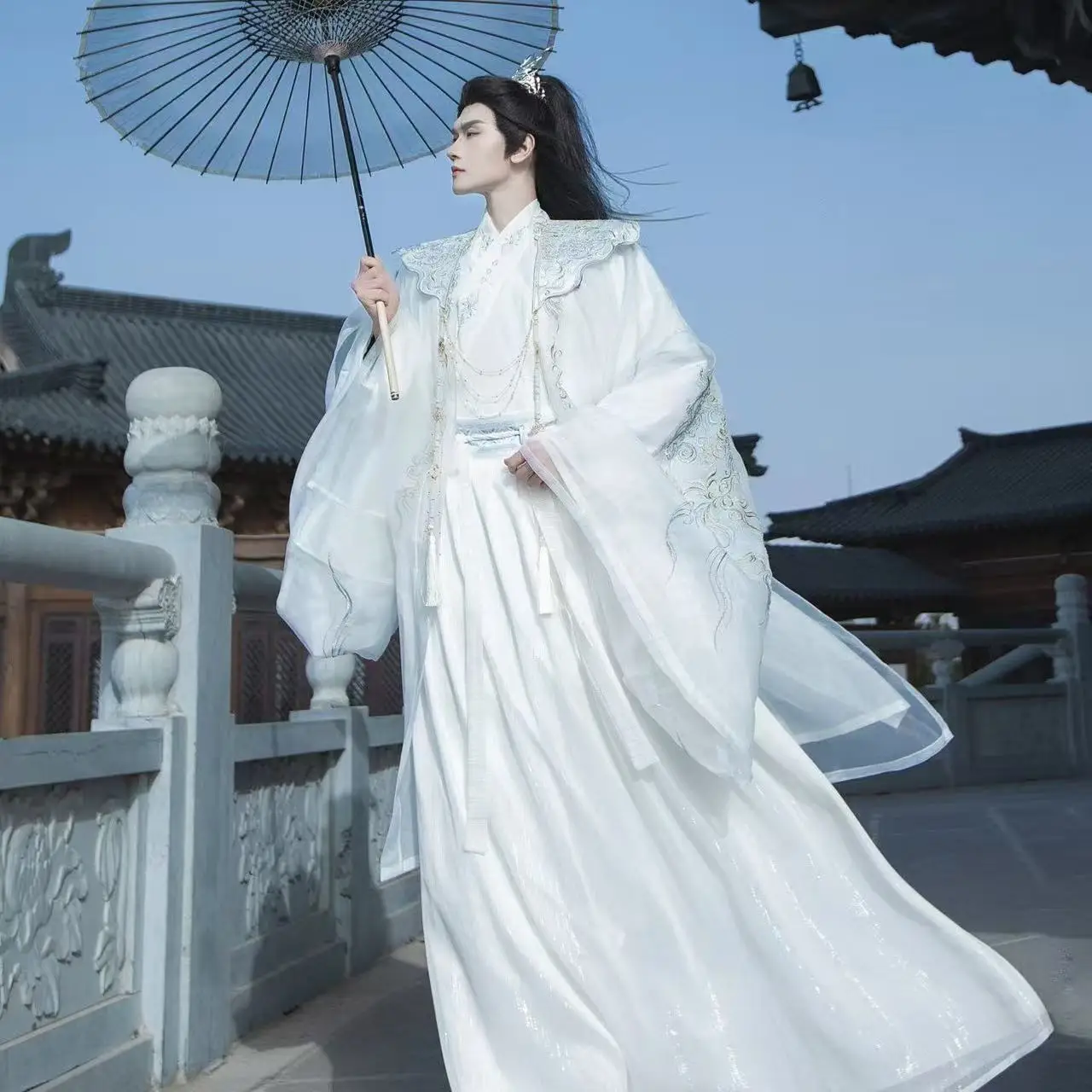 Industria pesante Hanfu da uomo tradizionale cinese Weijin periodo ricamo abbigliamento carnevale evento abiti di scena costume cosplay