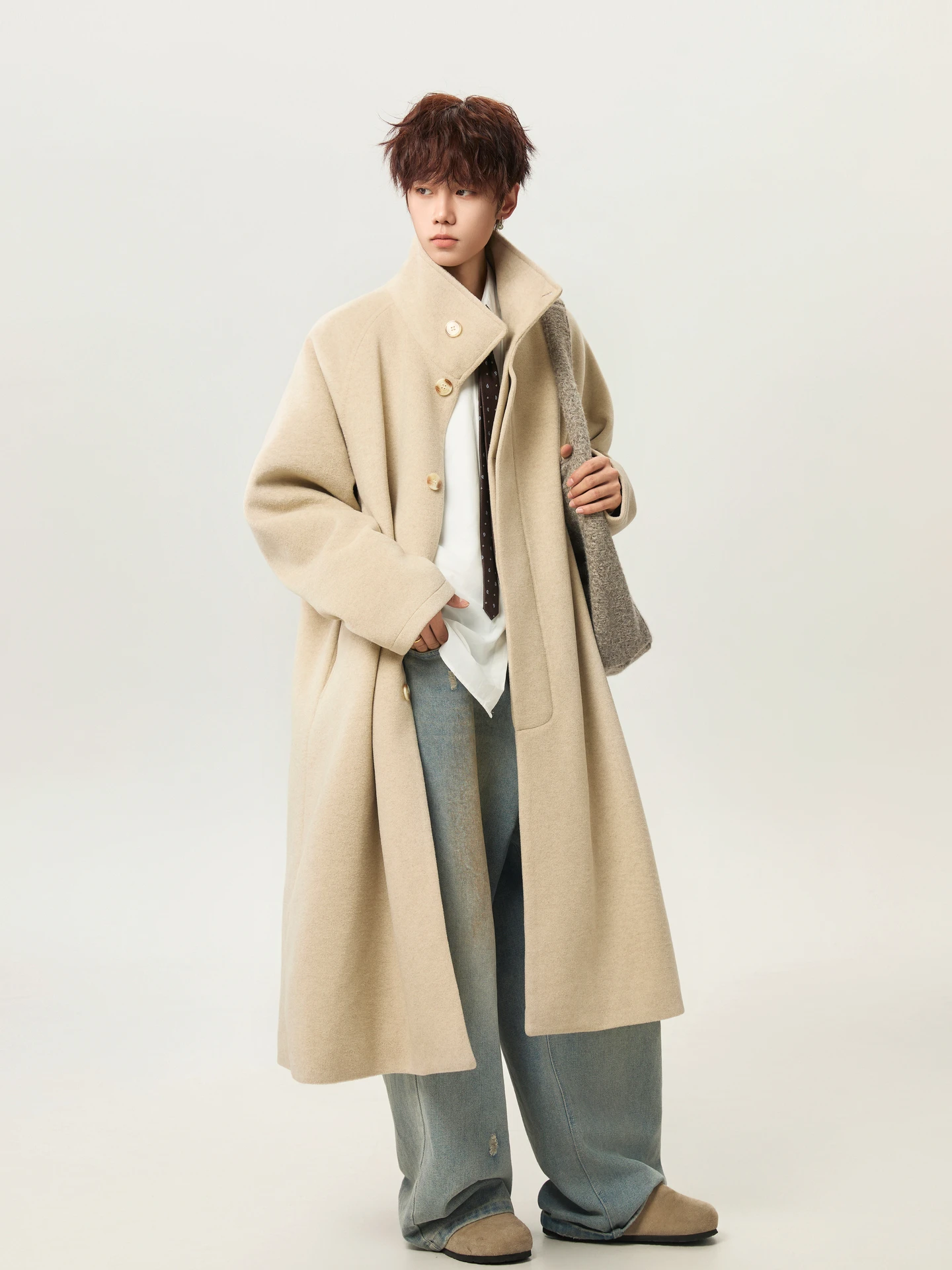 

Модное ретро-пальто из шерсти для мужчин, осенне-зимнее, повседневное, до колен, ветровка для пар, свободный крой, молодежный стиль