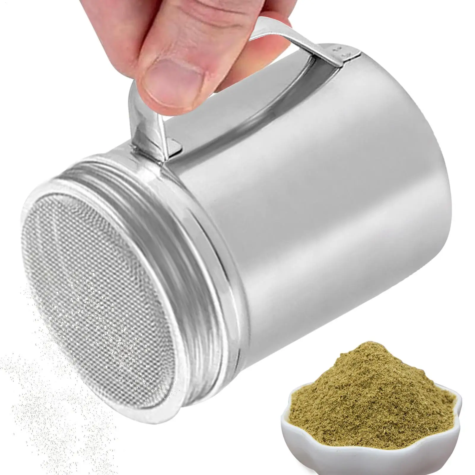 1pc 304 Stainless Steel Mesh Tube Type Dusters Dusting Salt Shaker Spice Jar Salt Sugar Pepper Shaker Box Cocoa Icing Powder