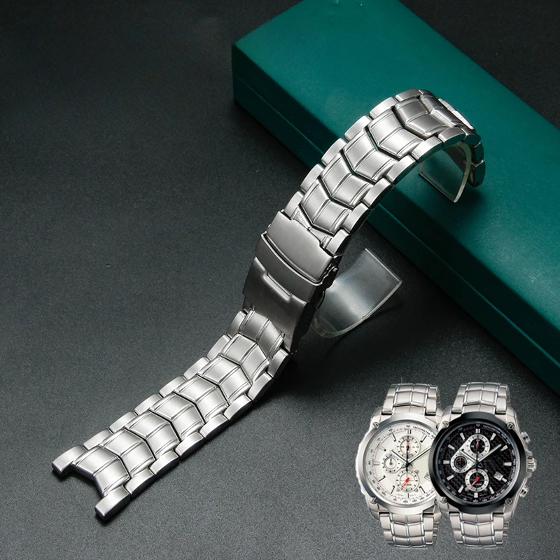 

Stainless Steel Watch Accessories 22x14mm for Casio EF-524D Watchband 5051 Exquisite Smooth Steel Watch Strap Steel Black Style