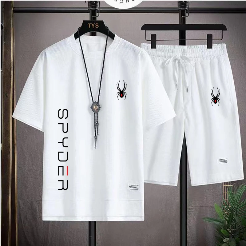 

Korean Men's Waffle Tracksuit Short Sleeve T-shirts And Sports Shorts Summer Casual Outfits Joggers Sets Men's Two Piece Suit