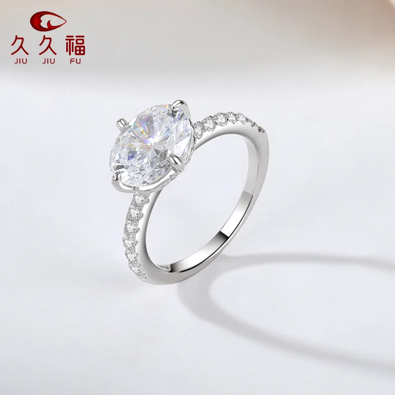 Handmade bridal wares produce Oval 4-Prong Cross Ring 2 Carat for women set with bright moissanite on solid PT950 platinum frame