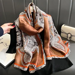 180*90cm Luxury Brand Women Summer Silk Scarves Shawls Lady Wraps Soft Female Geometry Beach Stole Bandanna Foulard Muffler