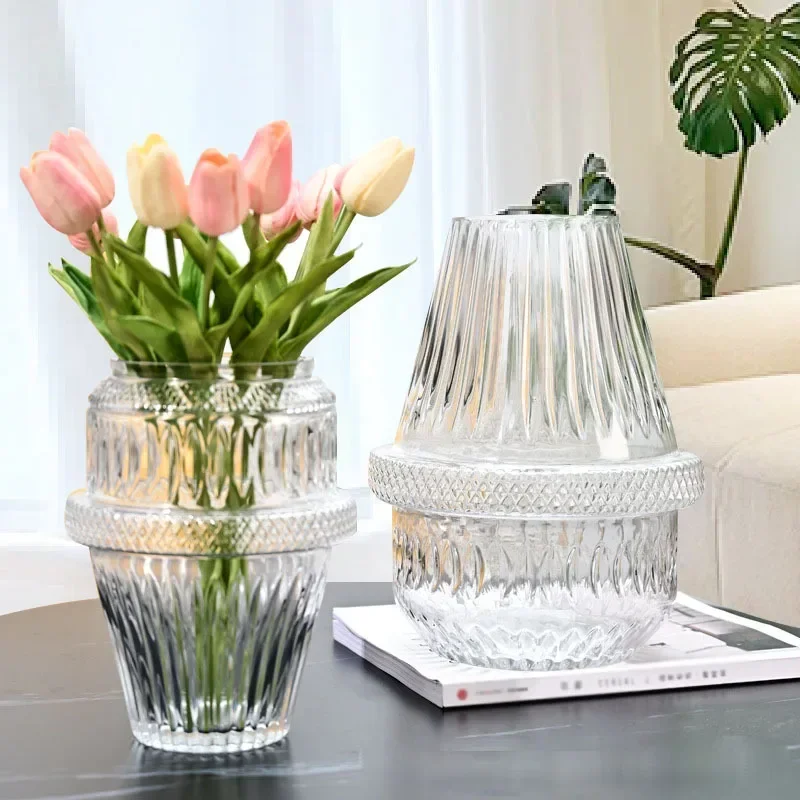 Light luxury European high-grade crystal glass hydroponic flowers green plant vase large vase model room creative flower ware