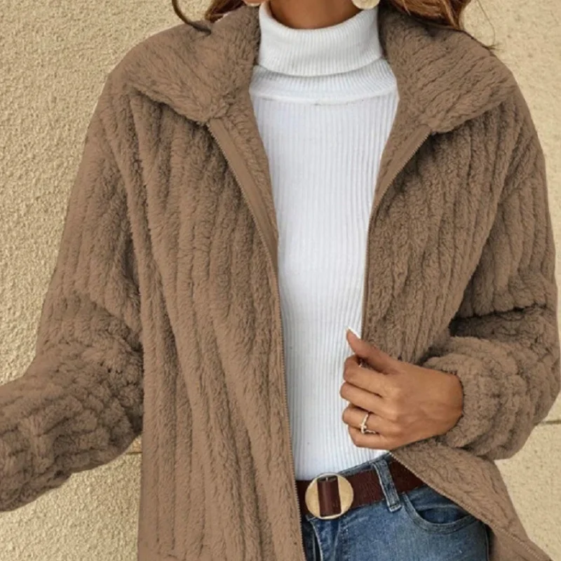 Autumn Winter Women Warm Furry Jacket New Fashion Patchwork Lapel Overcoat Female New Elegant Casual Communte Holiday Outerwears