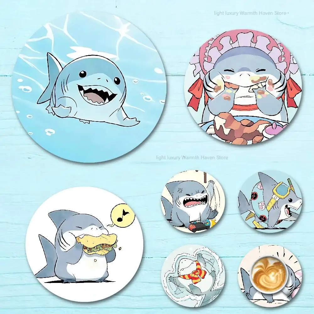 

Cute J-Jeffs-S Shark Heat Resistant Round Wooden Coasters Non-slip Drink Cafe Decoration 2D Flat Color Print Coasters