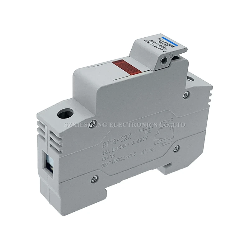 1Set RT18-32X AC 500V~690V 32A 1 Pole 10x38MM DIN Rail Mounting Fuse Holder Base With LCD LED Light & RO15 Ceramic Fuse 0.5A-32A