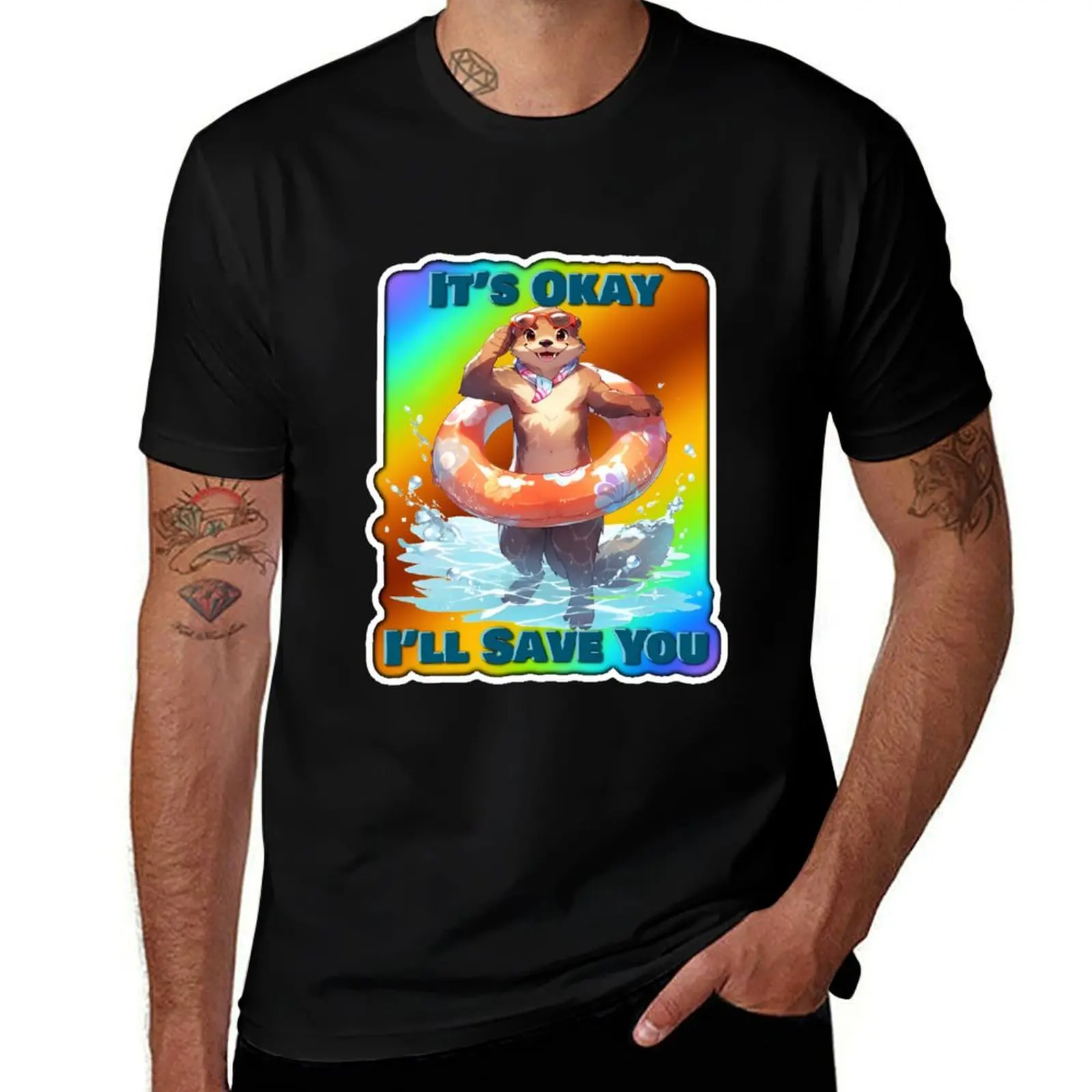 Rainbow Otter Lifeguard Sticker It's Okay I'll Save You Sticker and Shirt Design by ZeesDesign on Redbubble T-Shirt