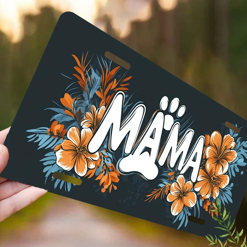 1pc Waterproof Aluminum License Plate Frame & Cover Set with Floral MOMMA Design - 30.48cm x 15.24cm Durable Metallic Finish, Sc