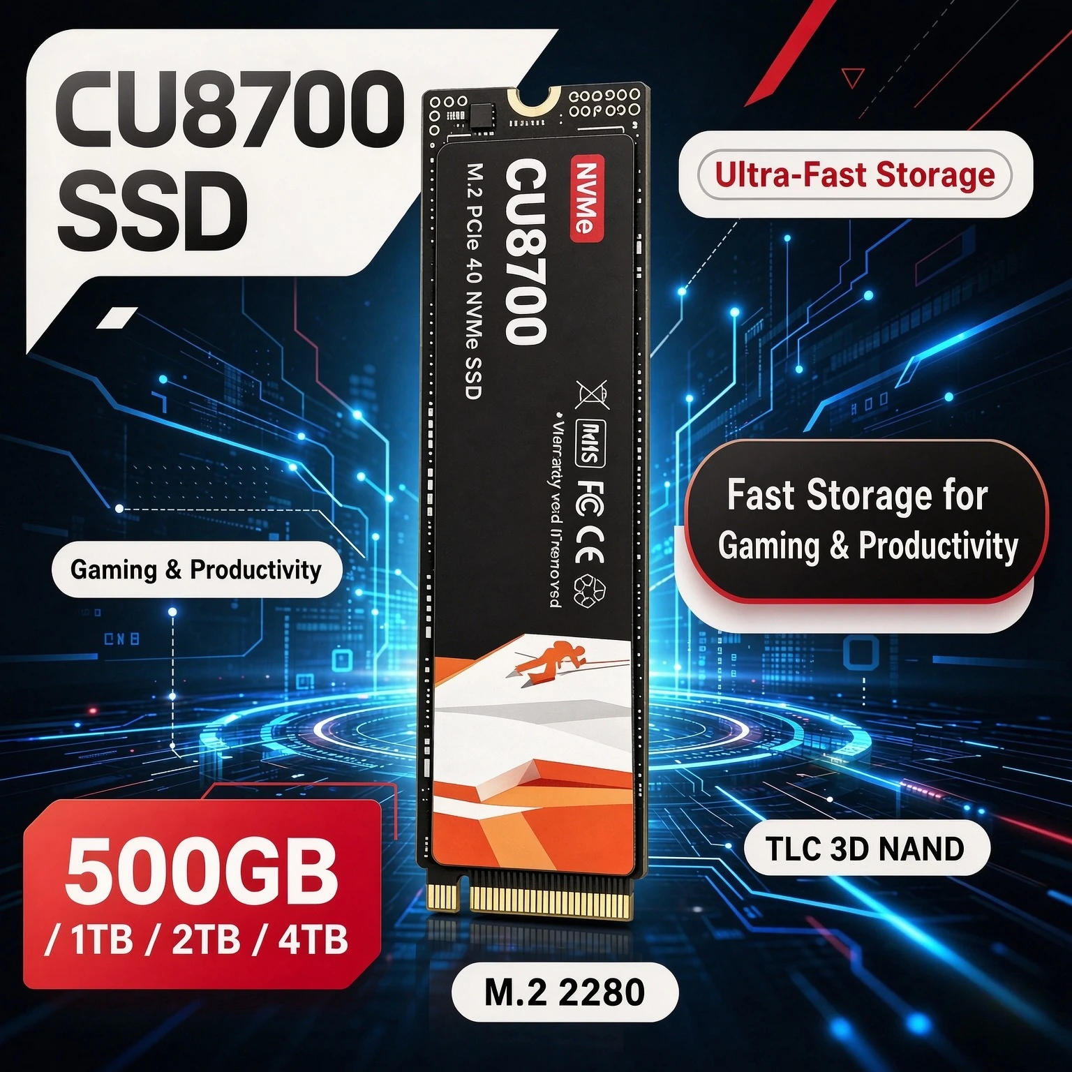 New CU8700 M.2 2280 NVMe SSD Internal Solid State Drive 2TB 4TB High Speed Hard Disk for Laptop & Desktop PC