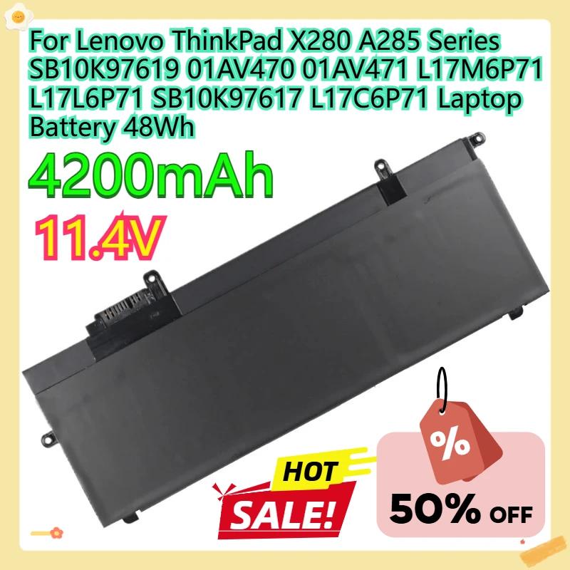 

For Lenovo ThinkPad X280 A285 Series SB10K97619 01AV470 01AV471 L17M6P71 L17L6P71 SB10K97617 L17C6P71 Laptop Battery 48Wh