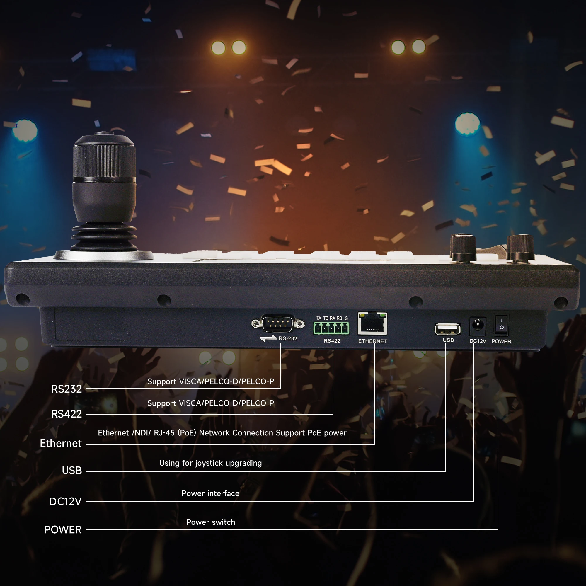 PTZ Camera Joystick Controller IP NDI PTZ Camera Controller Keyboard With 4D Joystick For Worship Church Live Streaming