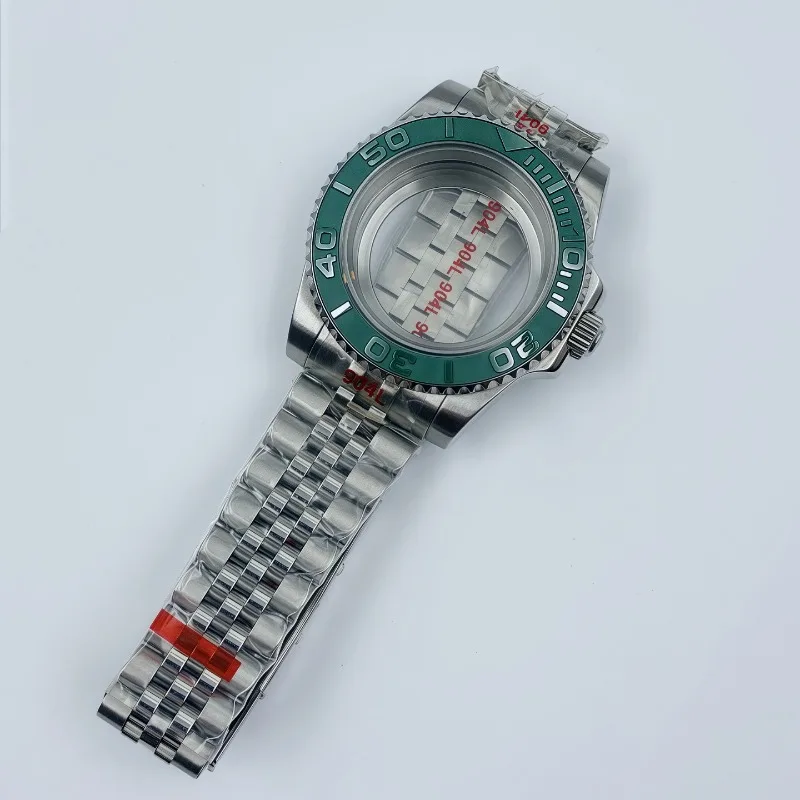 Per cassa NH35 Set di cinturini per cassa in acciaio inossidabile da 40 mm Raccordo in vetro zaffiro per cassa piatta con movimento NH34