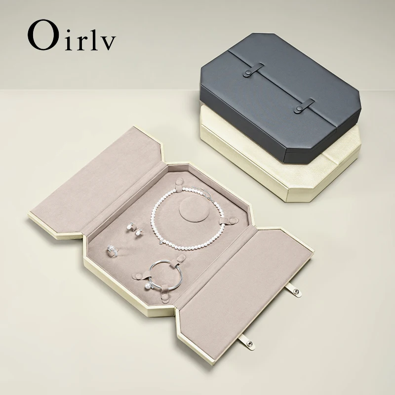 Oirlv Leather Jewelry Set Box High end Jewelry Organizer Case Double Button Ring Necklace Earrings Bracelet Box Jewelry Gift Box