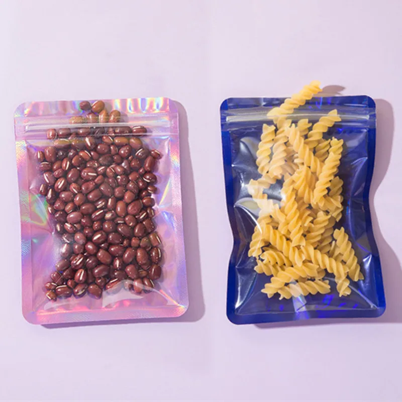 

100PCS Clear Front Aluminum Foil Pink & Blue Zip Packaging Bag Rainbow Onaments Jewelry Phonecell Data Wire Mailer Gift Pouches