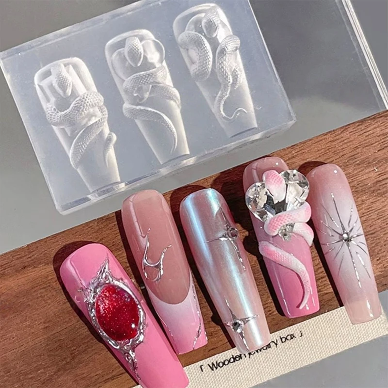 1/3 stuks 3D Snake Nail Silicone Carving Mold DIY Decoratie Art Beauty Charm Producten Manicure Tool Design Accessoire
