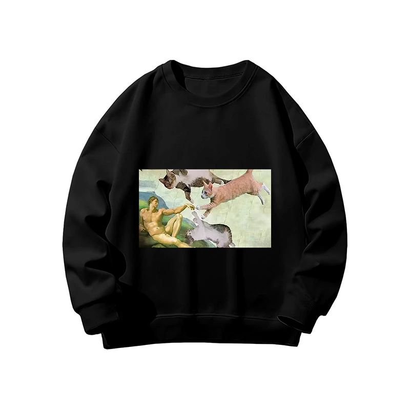 Hoodies Frauen Katze Ölgemälde Gedruckt Lustige Grafik Pullover Sweatshirts Langarm Casual Schwarz Tops Harajuku Kleidung 2025